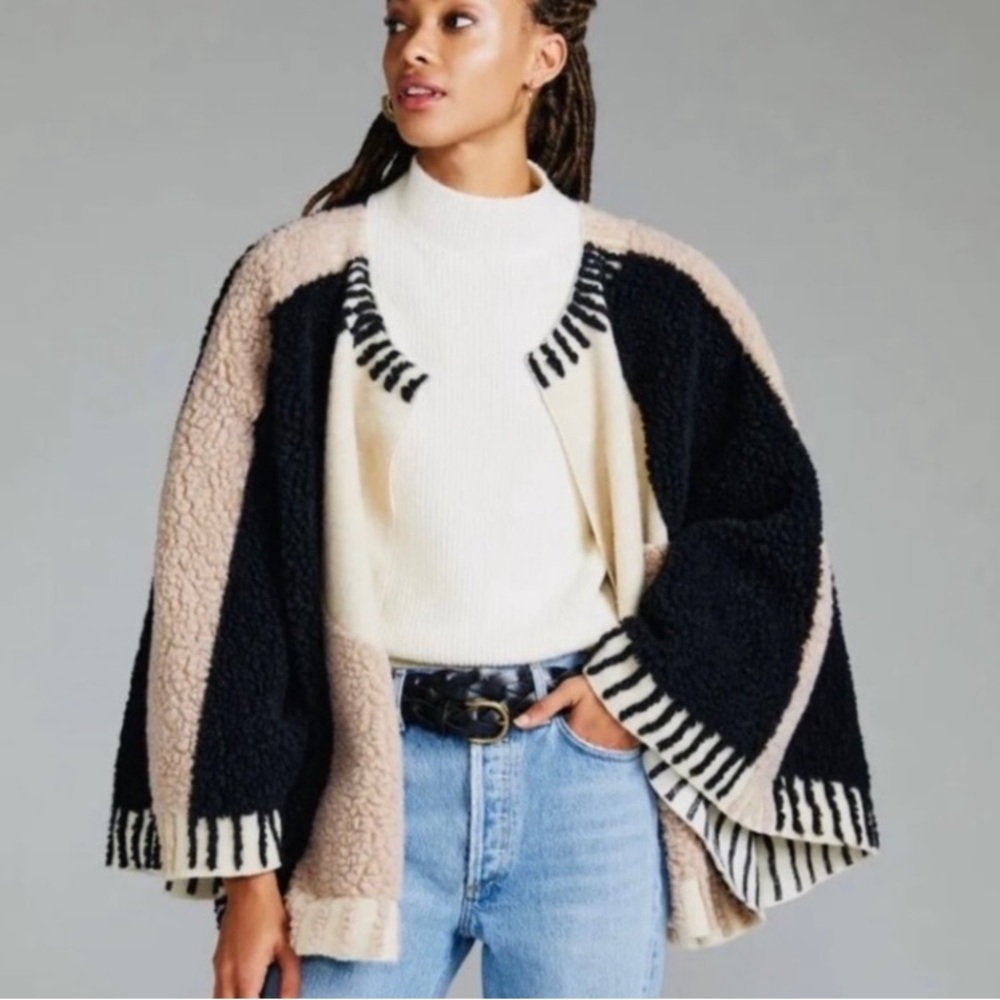 ANTHROPOLOGIE “ PONCHO” DUSK & DAWN CAPELET WOOL BLEND PATCHWORK CAPE ONE SIZE - Picture 7 of 16